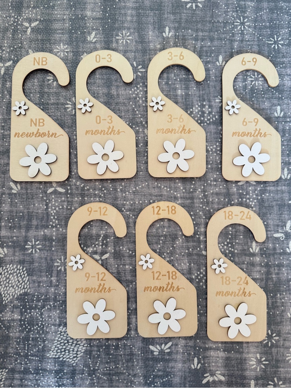 Wooden Baby Closet Dividers with White Flower Accents - Neutral